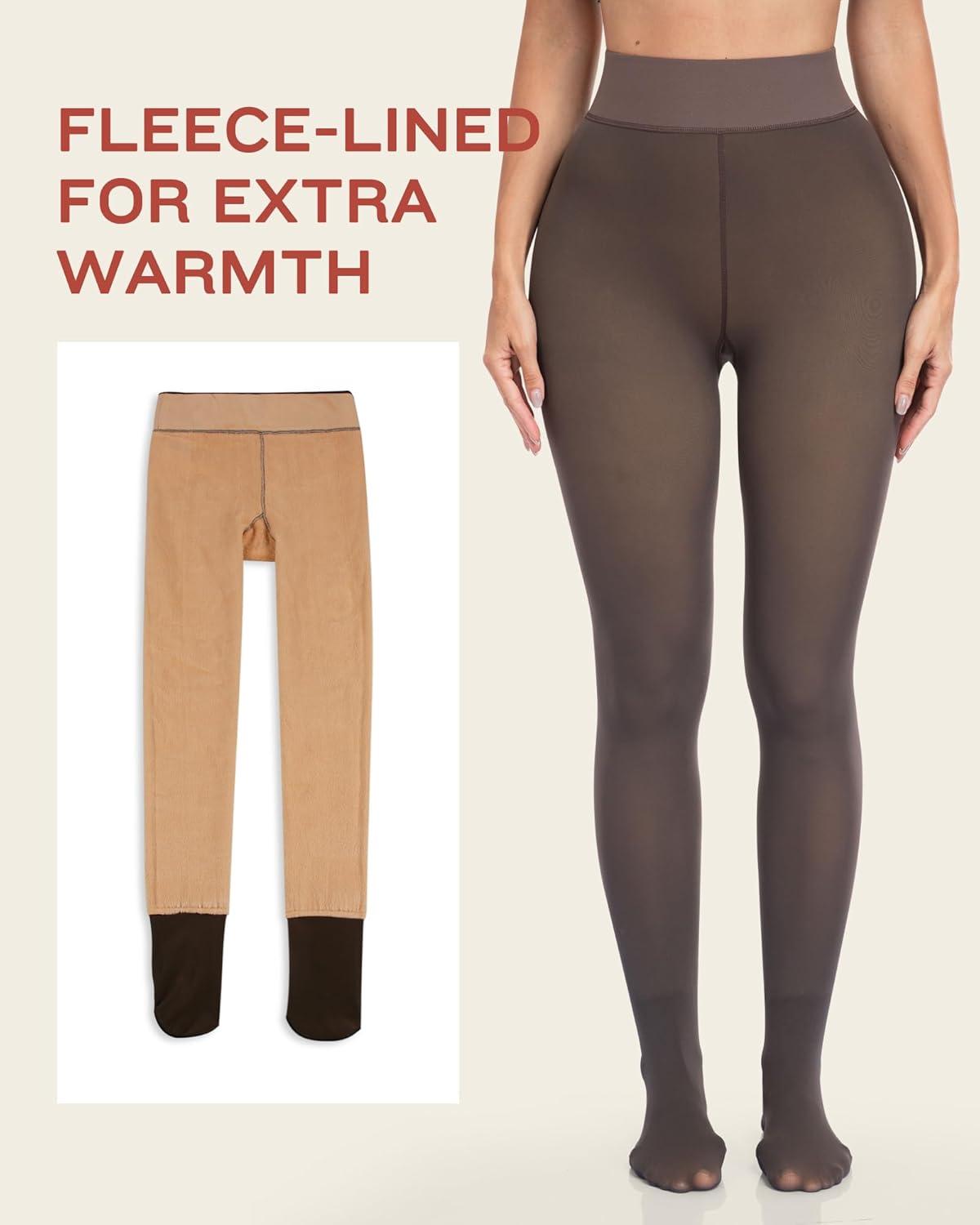 imageLZYVOO Fleece Lined Winter Tights Women Fake Translucent Warm Pantyhose Sheer Thick Thermal Tights LeggingsDark Brown