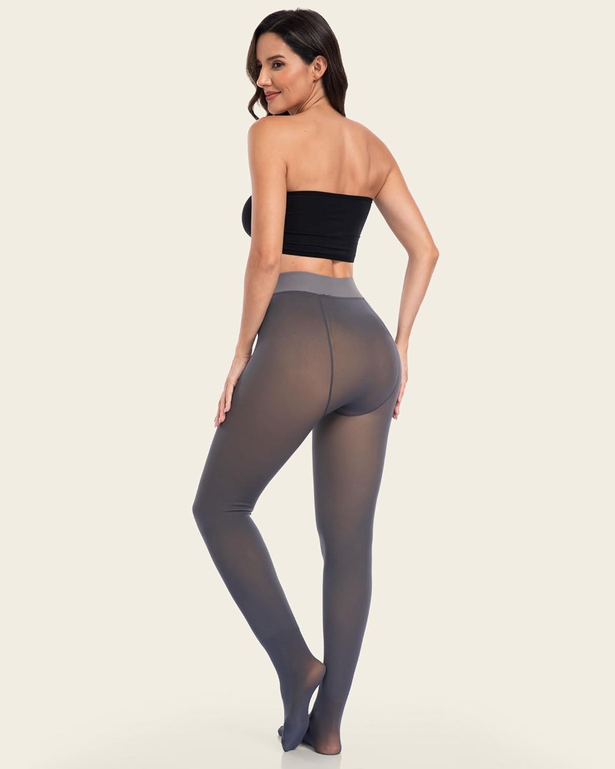 imageLZYVOO Fleece Lined Winter Tights Women Fake Translucent Warm Pantyhose Sheer Thick Thermal Tights LeggingsGrey