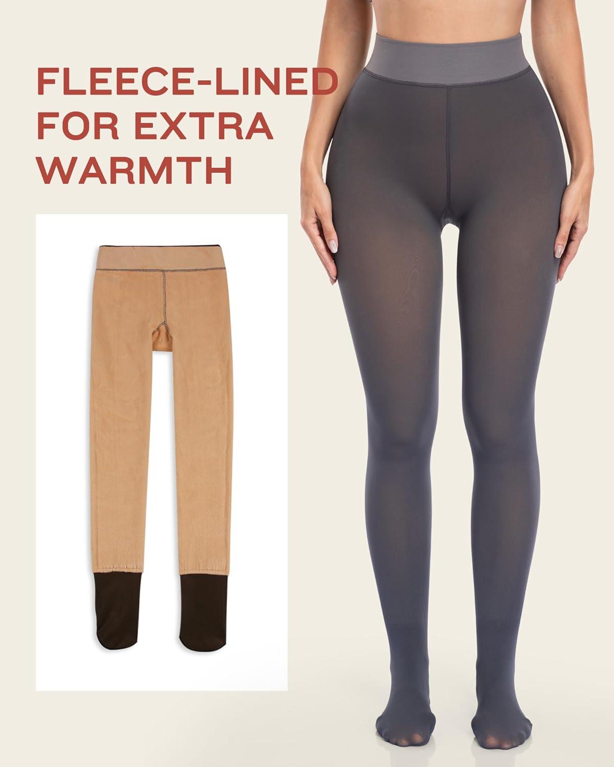 imageLZYVOO Fleece Lined Winter Tights Women Fake Translucent Warm Pantyhose Sheer Thick Thermal Tights LeggingsGrey