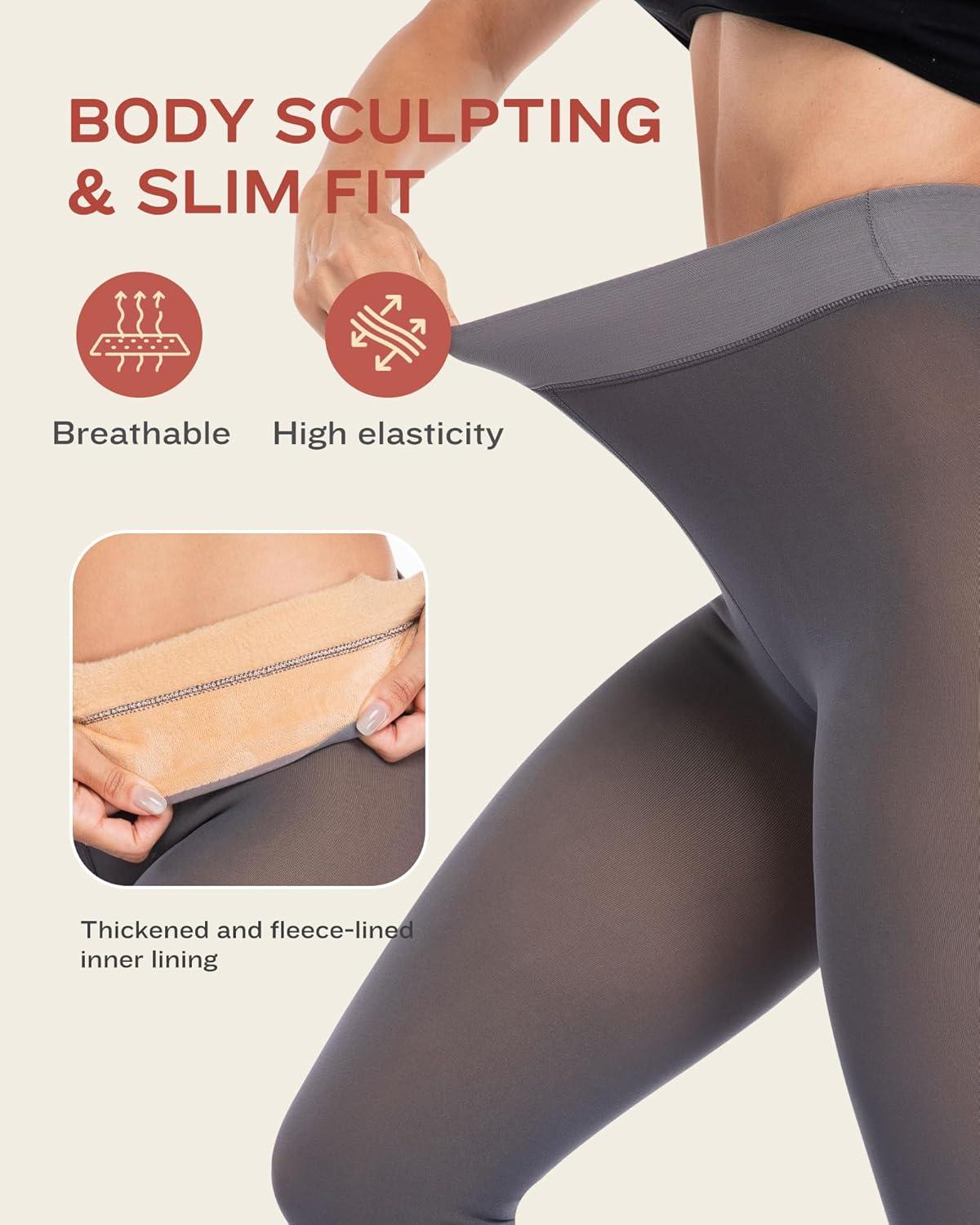 imageLZYVOO Fleece Lined Winter Tights Women Fake Translucent Warm Pantyhose Sheer Thick Thermal Tights LeggingsGrey