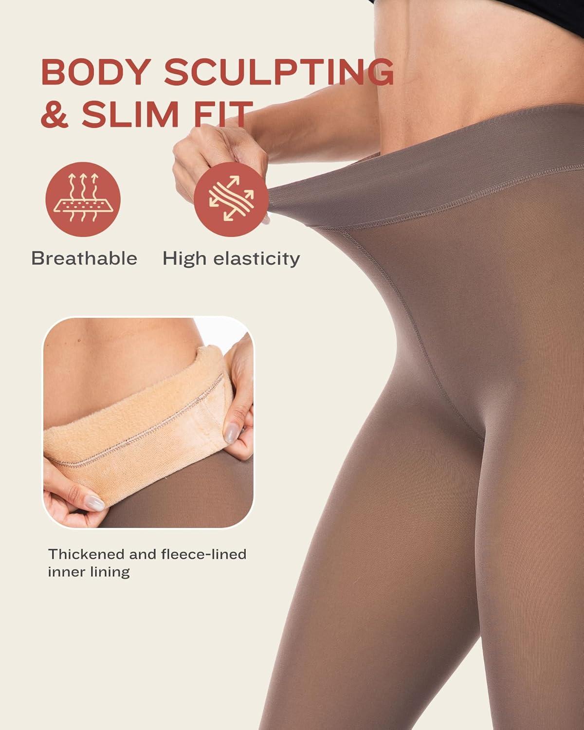 imageLZYVOO Fleece Lined Winter Tights Women Fake Translucent Warm Pantyhose Sheer Thick Thermal Tights LeggingsLight Brown