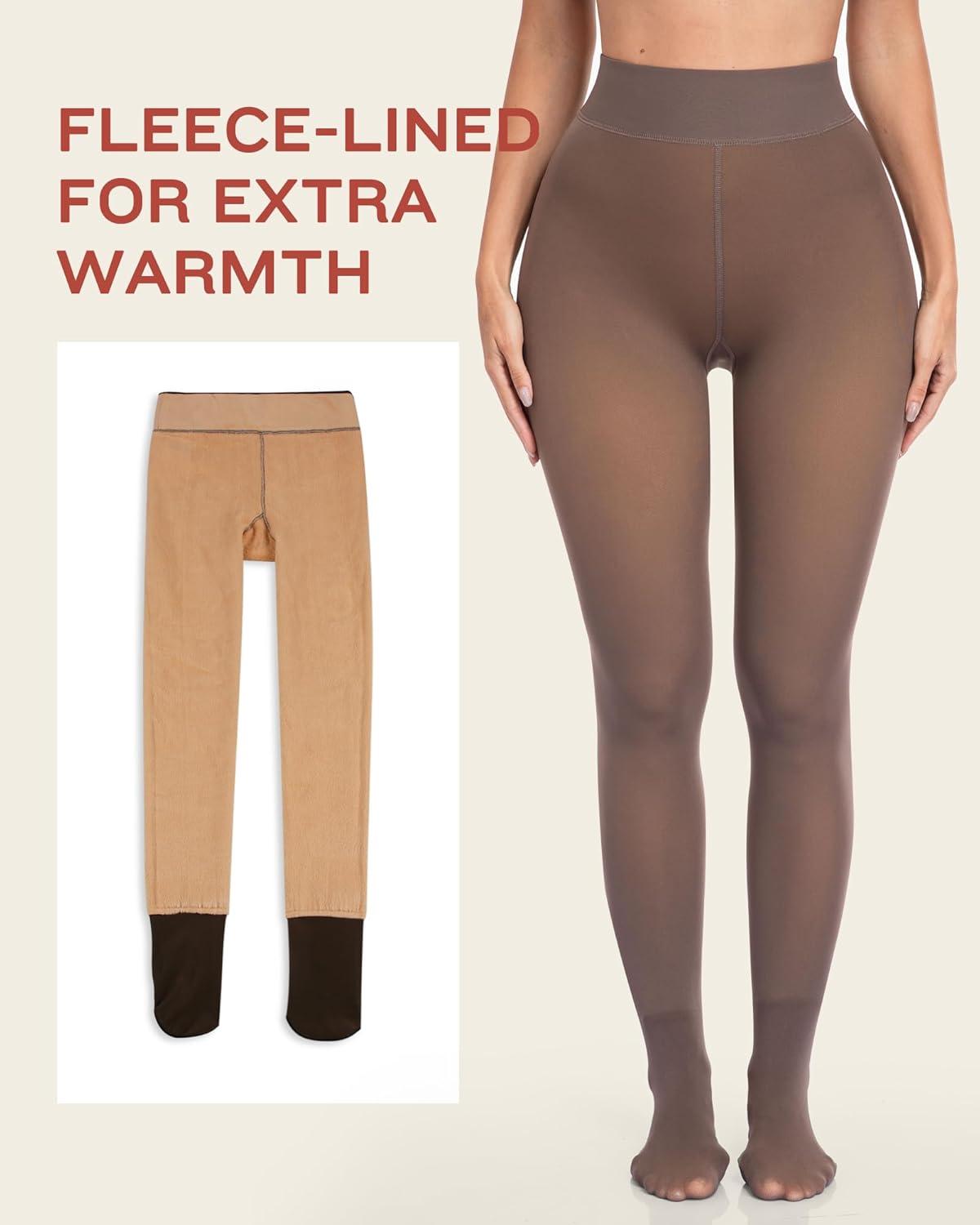 imageLZYVOO Fleece Lined Winter Tights Women Fake Translucent Warm Pantyhose Sheer Thick Thermal Tights LeggingsLight Brown