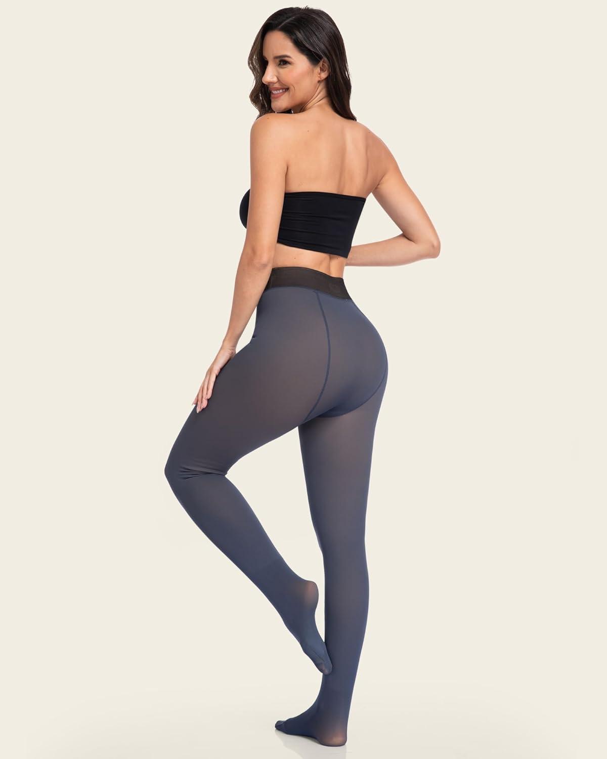 imageLZYVOO Fleece Lined Winter Tights Women Fake Translucent Warm Pantyhose Sheer Thick Thermal Tights LeggingsNavy
