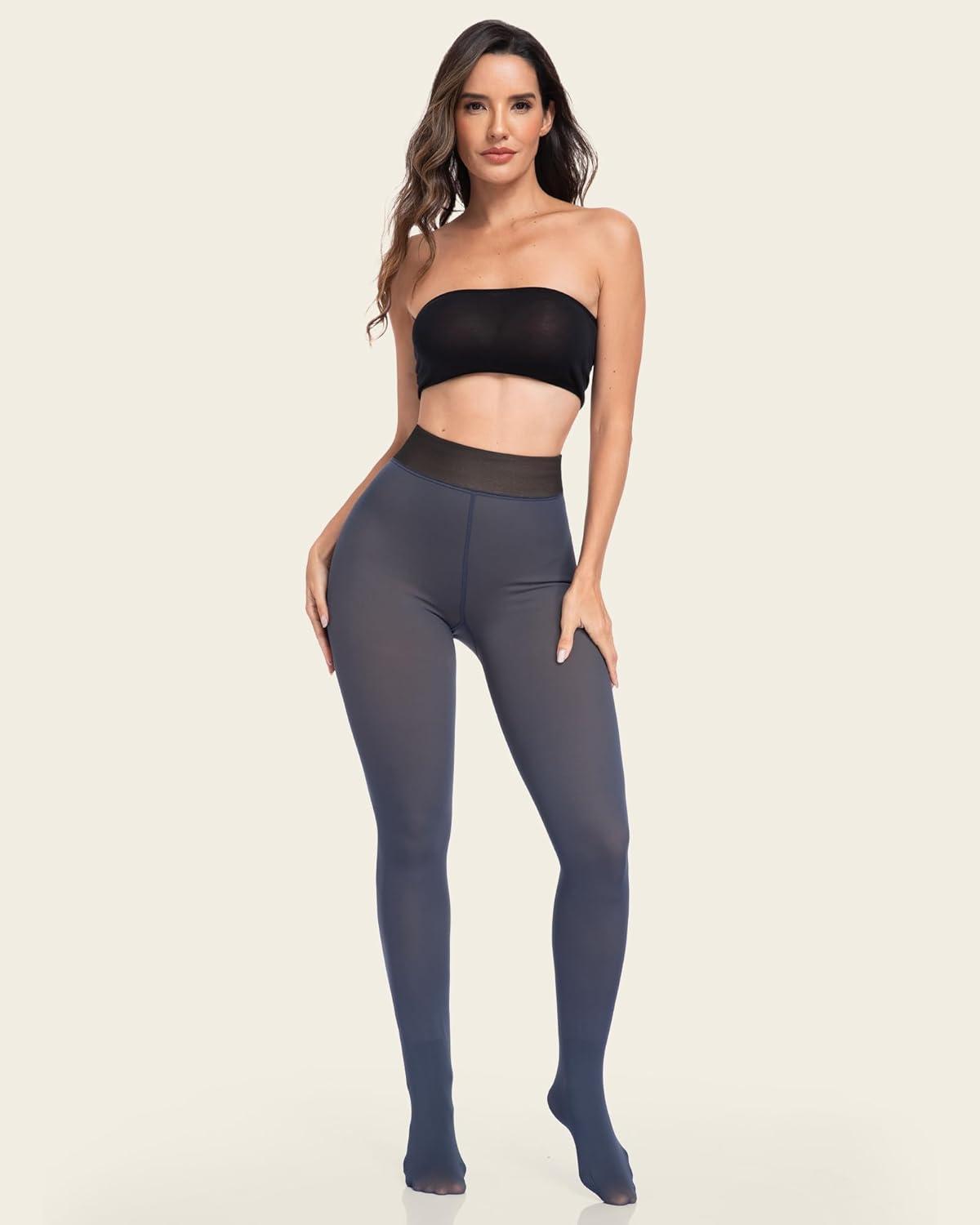 imageLZYVOO Fleece Lined Winter Tights Women Fake Translucent Warm Pantyhose Sheer Thick Thermal Tights LeggingsNavy