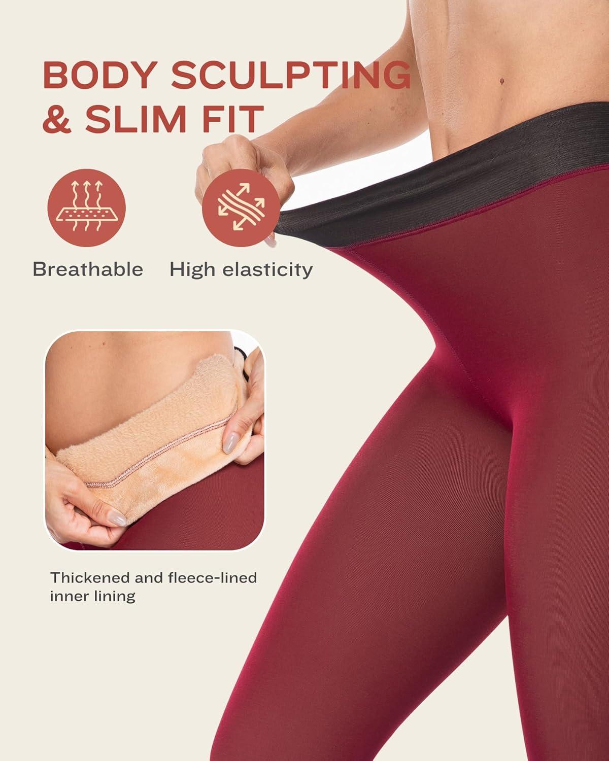 imageLZYVOO Fleece Lined Winter Tights Women Fake Translucent Warm Pantyhose Sheer Thick Thermal Tights LeggingsWine