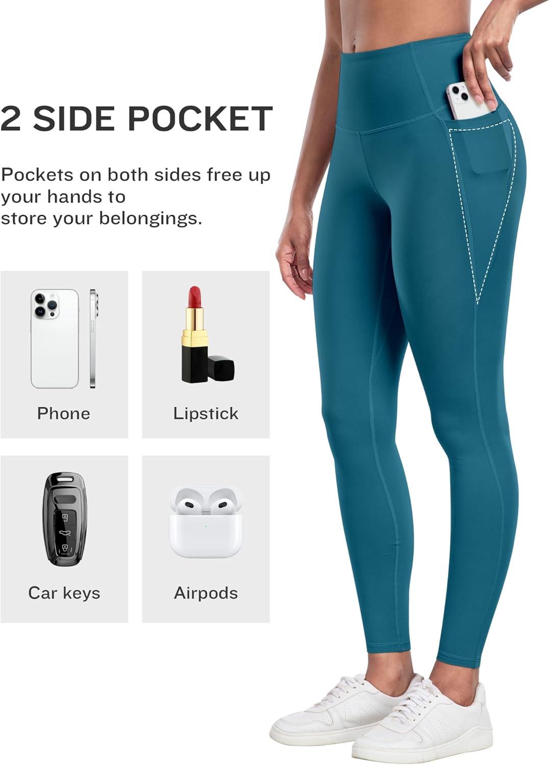 imageLZYVOO Leggings with Pockets for Women 6 Packs Soft High Waisted Tummy Control Workout Yoga Pants6 Packs Black black black neon Pink turquoise teal