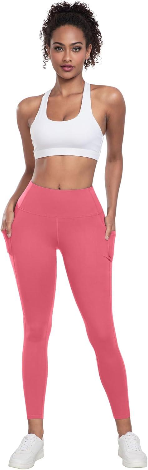 imageLZYVOO Leggings with Pockets for Women 6 Packs Soft High Waisted Tummy Control Workout Yoga Pants6 Packs Black black black neon Pink turquoise teal