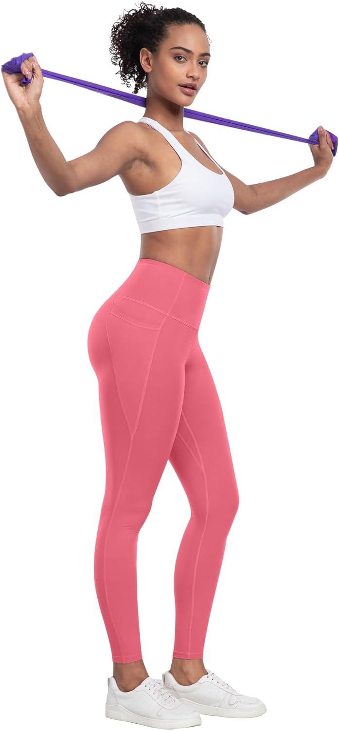 imageLZYVOO Leggings with Pockets for Women 6 Packs Soft High Waisted Tummy Control Workout Yoga Pants6 Packs Black black black neon Pink turquoise teal