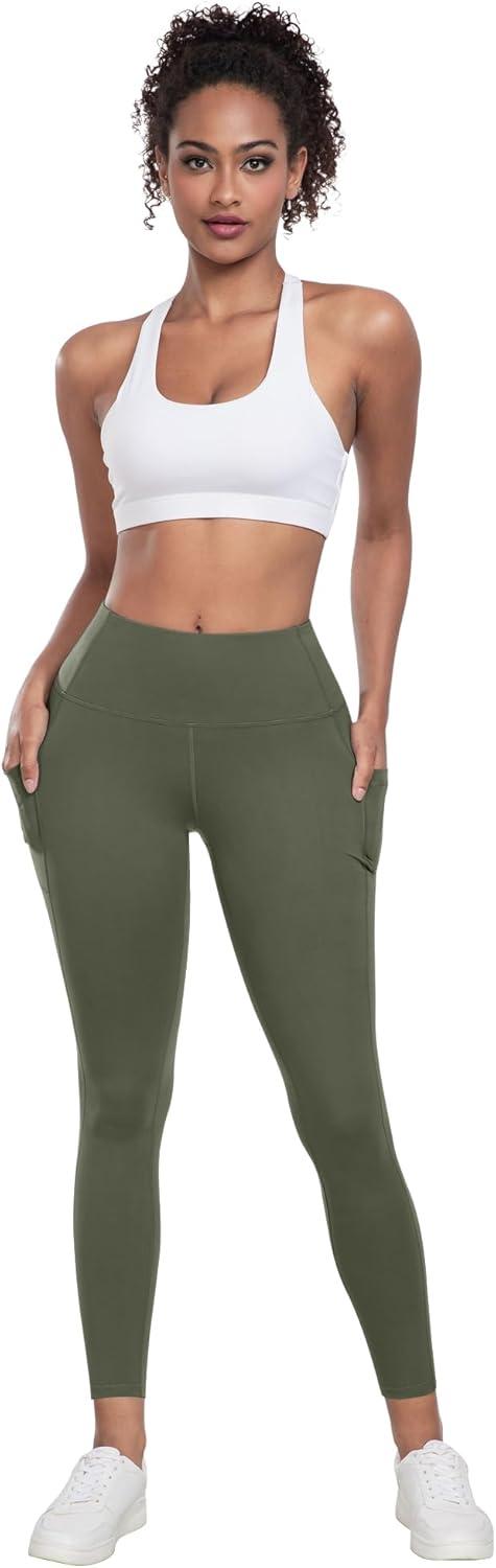 imageLZYVOO Leggings with Pockets for Women 6 Packs Soft High Waisted Tummy Control Workout Yoga Pants6 Packs Black black navy brown army Green cassis