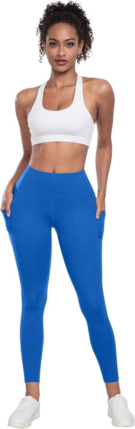 imageLZYVOO Leggings with Pockets for Women 6 Packs Soft High Waisted Tummy Control Workout Yoga Pants6 Packs Black gray navy brown royal Blue red