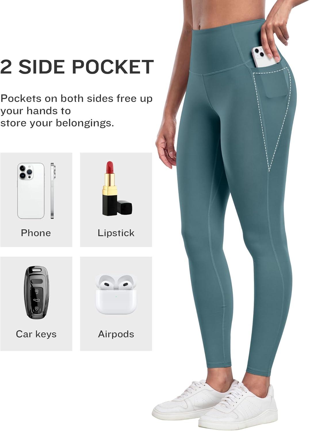 imageLZYVOO Leggings with Pockets for Women 6 Packs Soft High Waisted Tummy Control Workout Yoga Pants6 Packs Black gray navy lilac Pink teal blue