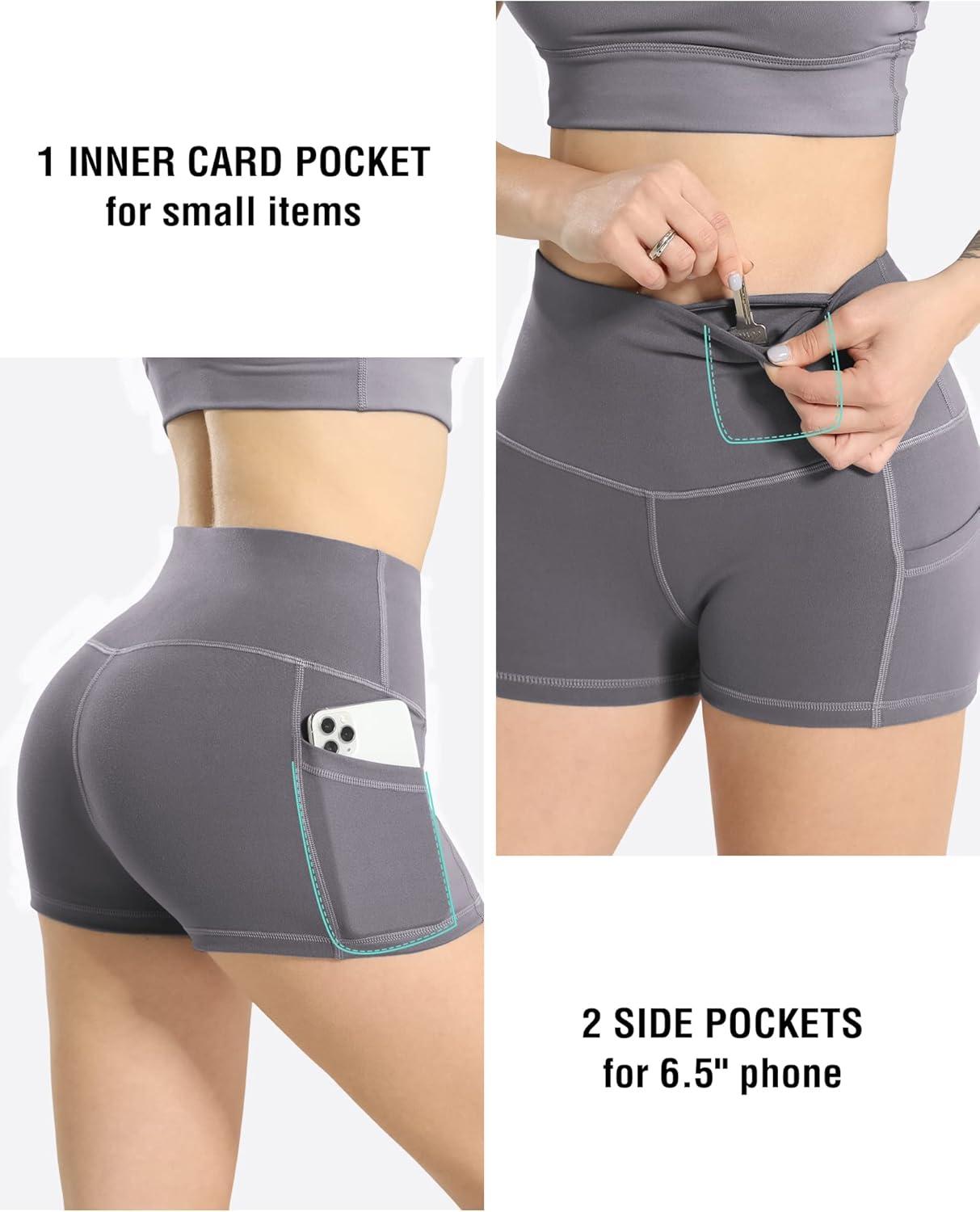 imageLZYVOO Spandex Shorts for Women with PocketsWomens High Waisted Yoga Workout Booty Shorts3quot Dark GrayM