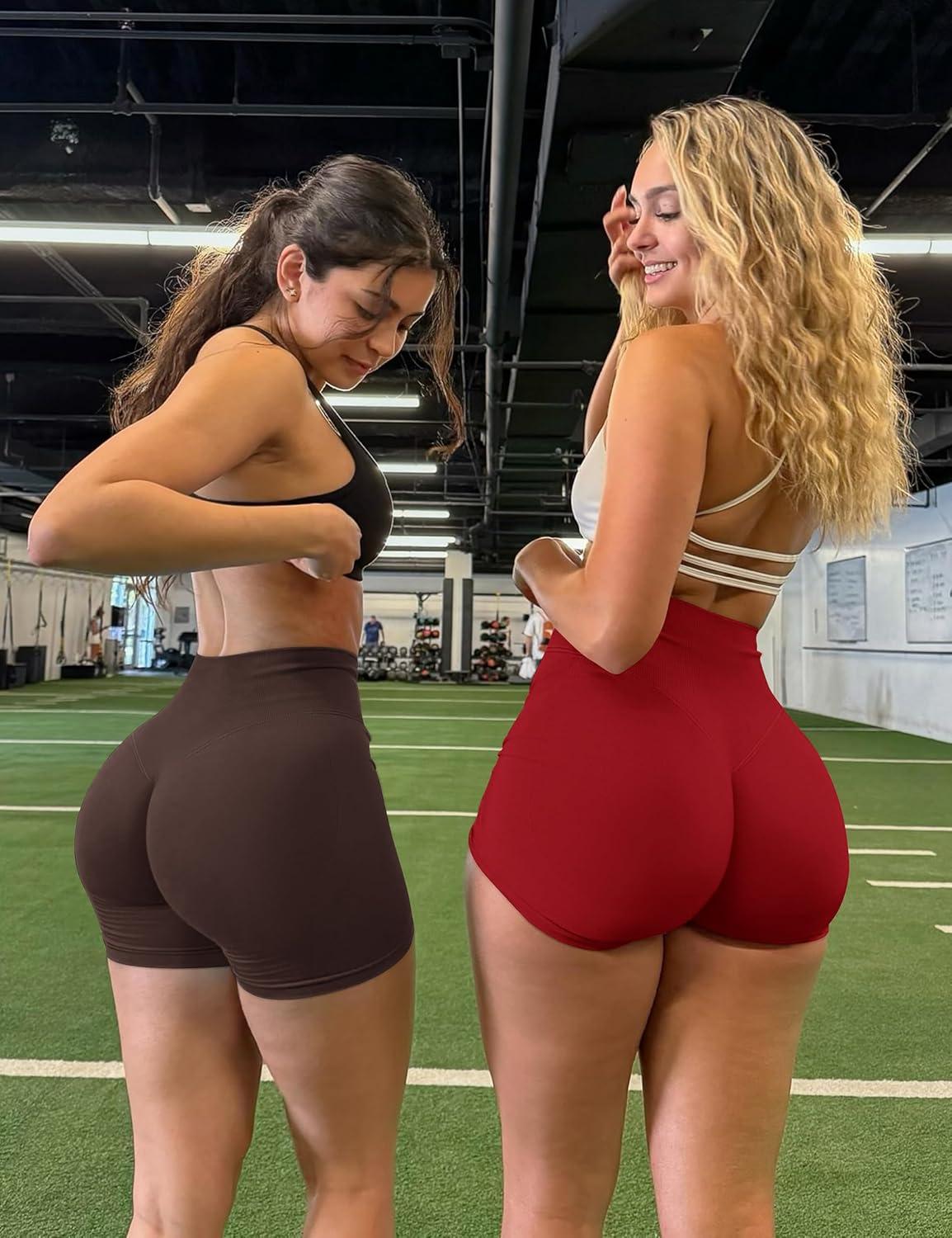 imageOLCHEE Womens Workout Shorts Seamless Scrunch Butt Lifting 3 Pack Yoga Gym Athletic High Waisted Tummy Control Booty 41quotBlackbrownred