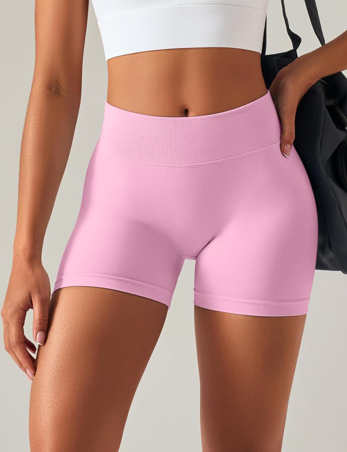 imageOLCHEE Womens Workout Shorts Seamless Scrunch Butt Lifting 3 Pack Yoga Gym Athletic High Waisted Tummy Control Booty 41quotNavybeigelight Pink