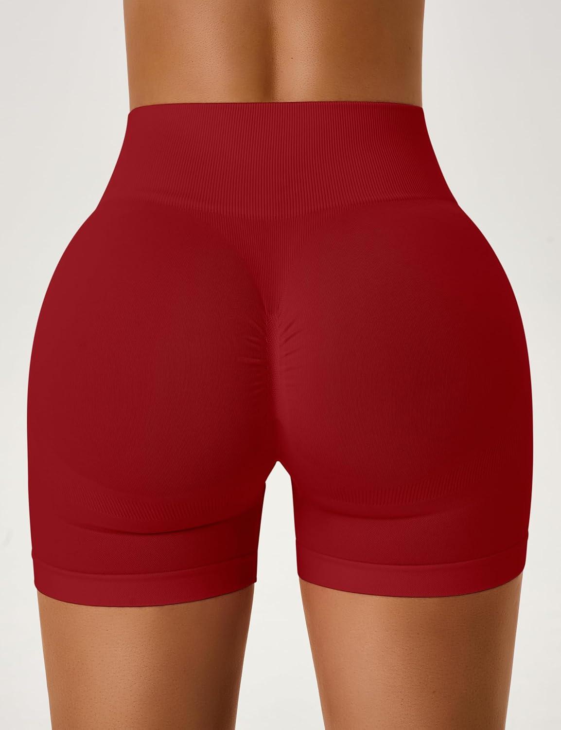 imageOLCHEE Womens Workout Shorts Seamless Scrunch Butt Lifting 3 Pack Yoga Gym Athletic High Waisted Tummy Control Booty 41quotStyle2 Black Brown Red