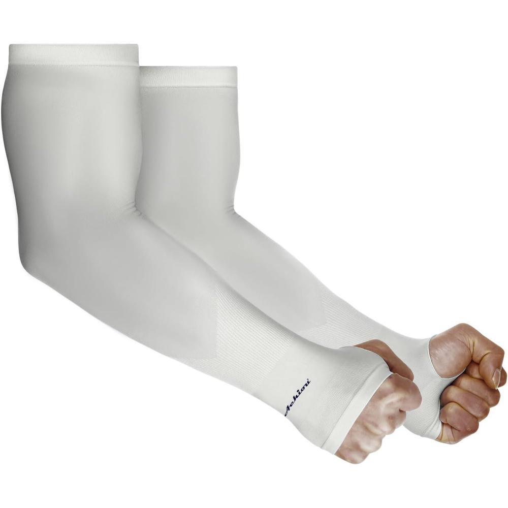 imageAchiou Arm Sun Sleeves Compression UV Protection Cooling for Men Women Summer Sunblock Basketball Football Cover Arms Tattoo1 Pair Grey