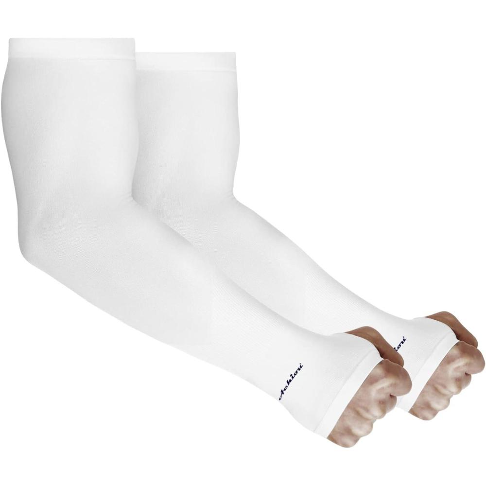 imageAchiou Arm Sun Sleeves Compression UV Protection Cooling for Men Women Summer Sunblock Basketball Football Cover Arms Tattoo2 Pairs White