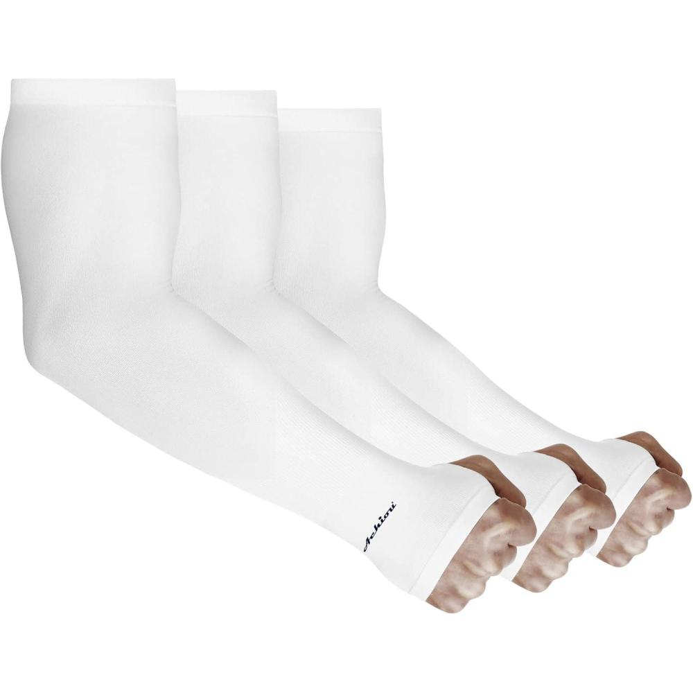 imageAchiou Arm Sun Sleeves Compression UV Protection Cooling for Men Women Summer Sunblock Basketball Football Cover Arms Tattoo3 Pairs White