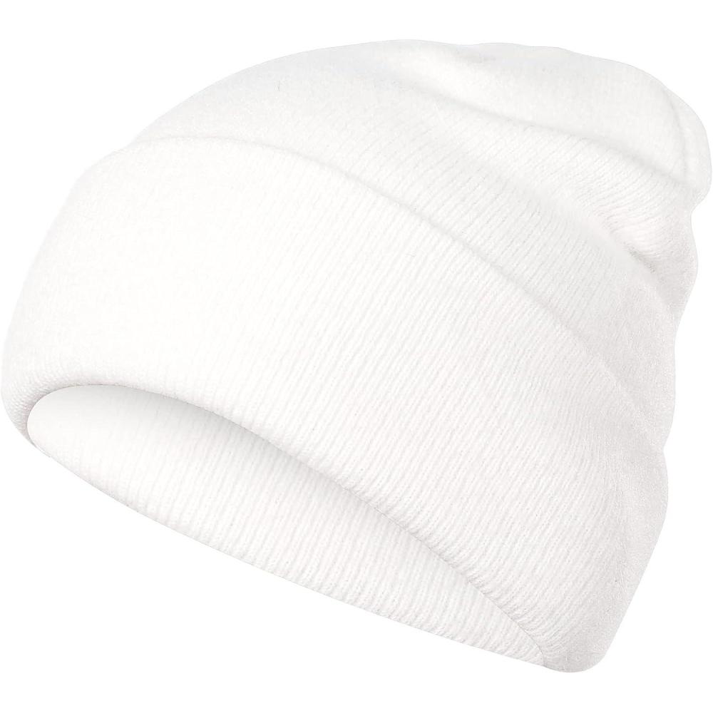 imageAchiou Beanie Hat for Women Men Warm Cuffed Knit Hat for Skiing Running Outdoor SportsWhite