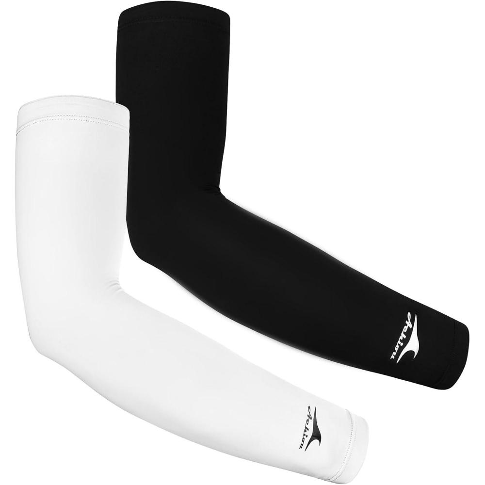 imageAchiou Cooling Ice Silk Arm Sleeves Summer UV Sun Protection Compression Sleeves UPF 50 for Women Volleyball Youth Sports2 Pairs 1 Pair Black  1 Pair White