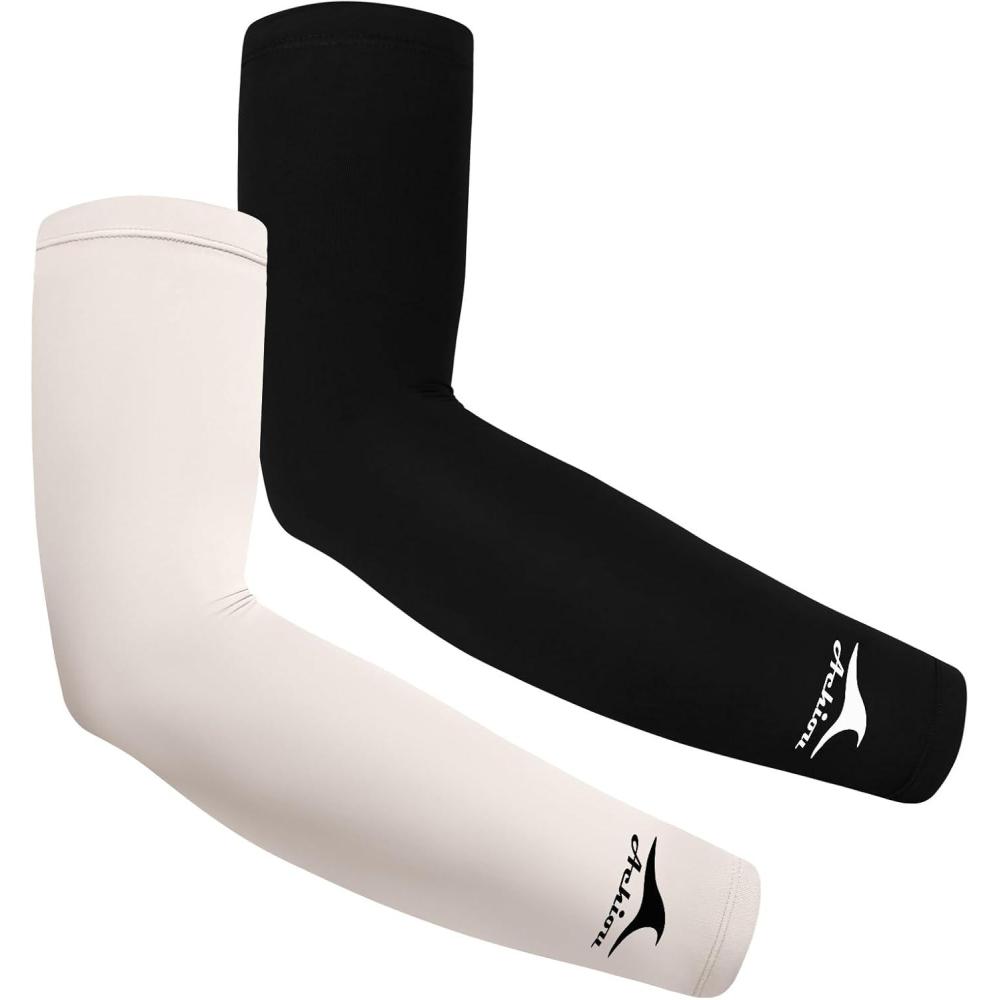 imageAchiou Cooling Ice Silk Arm Sleeves Summer UV Sun Protection Compression Sleeves UPF 50 for Women Volleyball Youth Sports2 Pairs 1pair Black 1 Pair Light Beige