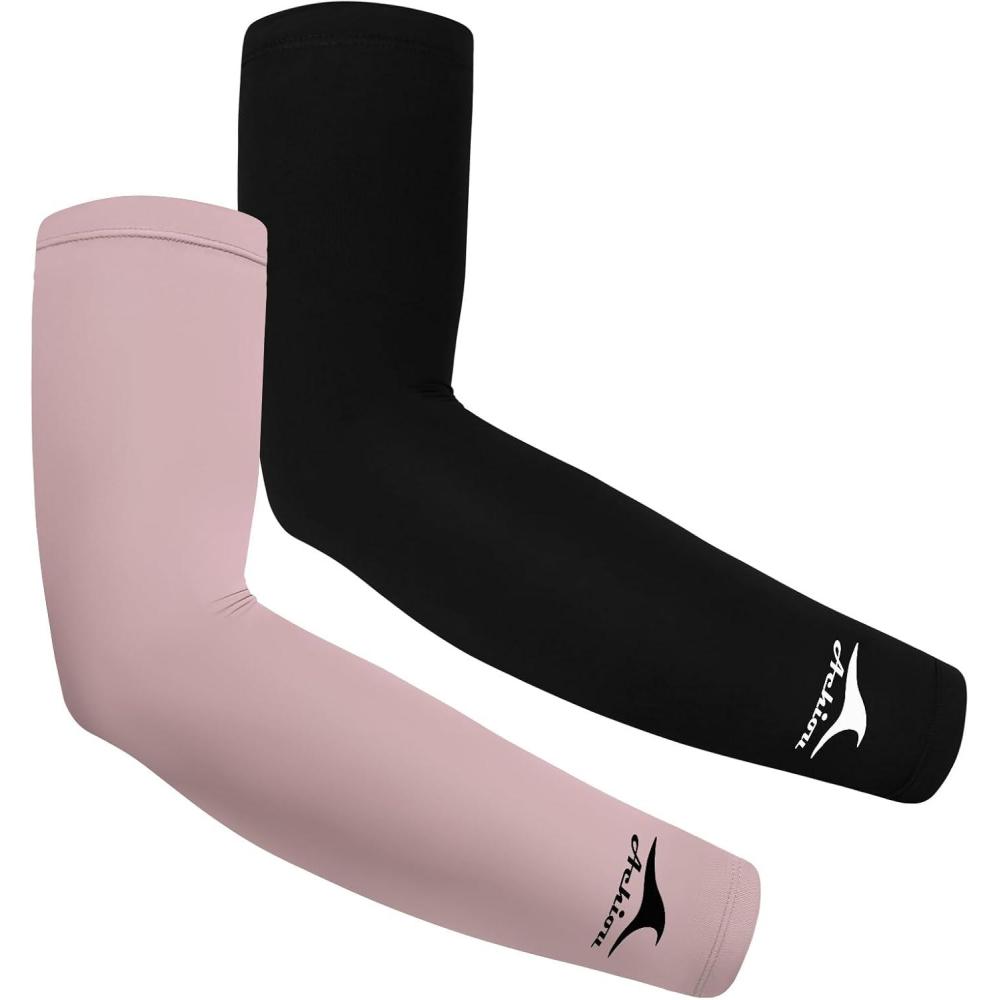 imageAchiou Cooling Ice Silk Arm Sleeves Summer UV Sun Protection Compression Sleeves UPF 50 for Women Volleyball Youth Sports2 Pairs 1pair Black 1 Pair Pink