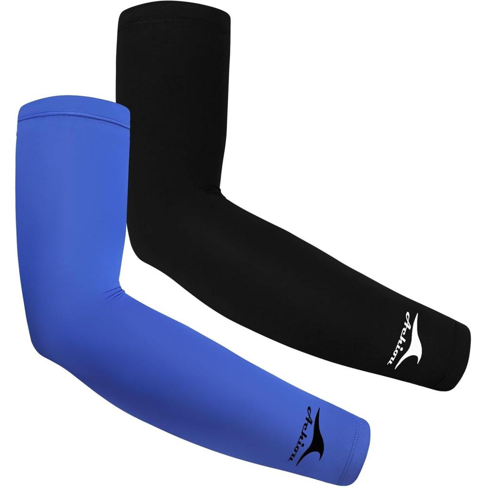 imageAchiou Cooling Ice Silk Arm Sleeves Summer UV Sun Protection Compression Sleeves UPF 50 for Women Volleyball Youth Sports2 Pairs 1pair Black 1 Pair Royal Blue