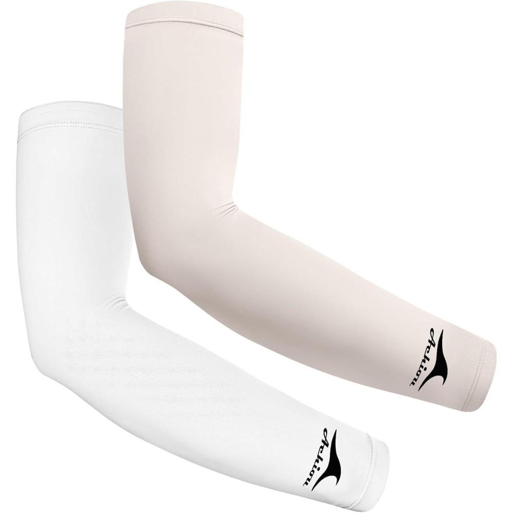 imageAchiou Cooling Ice Silk Arm Sleeves Summer UV Sun Protection Compression Sleeves UPF 50 for Women Volleyball Youth Sports2 Pairs 1pair White 1 Pair Light Beige