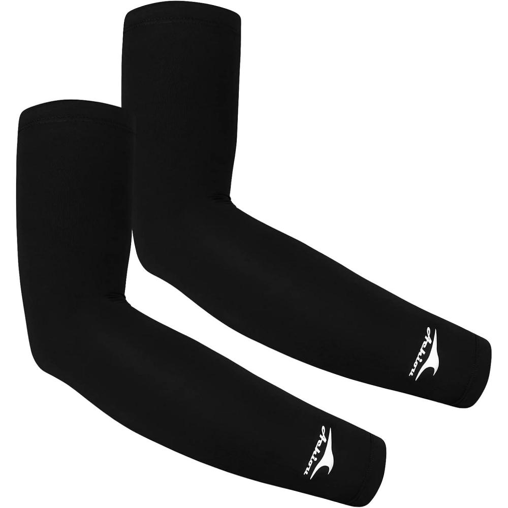 imageAchiou Cooling Ice Silk Arm Sleeves Summer UV Sun Protection Compression Sleeves UPF 50 for Women Volleyball Youth Sports2 Pairs Black