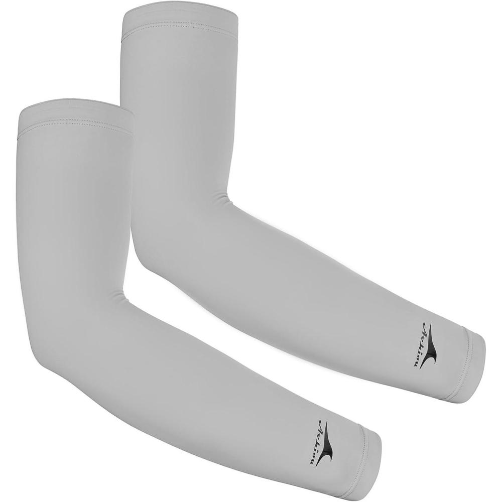 imageAchiou Cooling Ice Silk Arm Sleeves Summer UV Sun Protection Compression Sleeves UPF 50 for Women Volleyball Youth Sports2 Pairs Gray