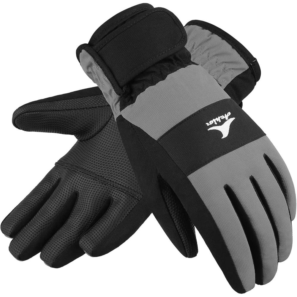imageAchiou Kids Ski Gloves Waterproof Winter Snow Snowboard Gloves Warm Touchscreen for Kids Boys Girls Children Skiing CyclingGray