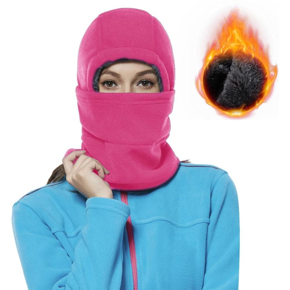 imageAchiou Ski Mask for Women Men Sherpa Hood Ski Mask Winter Balaclava Windproof Hooded Scarf Cold Weather Hat Neck WarmerRose