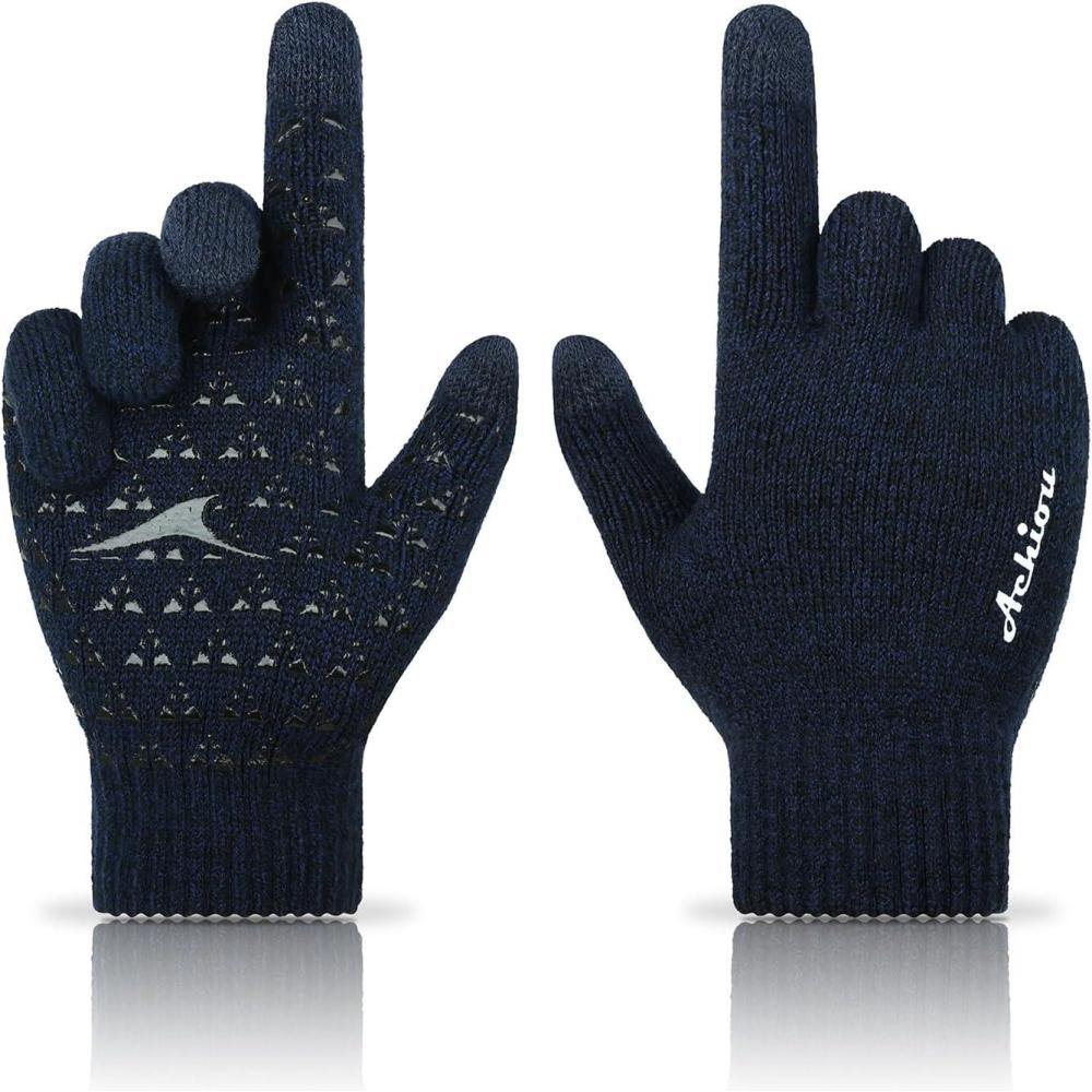 imageAchiou Winter Gloves Glove for Men Women Upgraded Touch Screen Texting Warm Running with Thermal Soft Knit LiningBlack  Navy