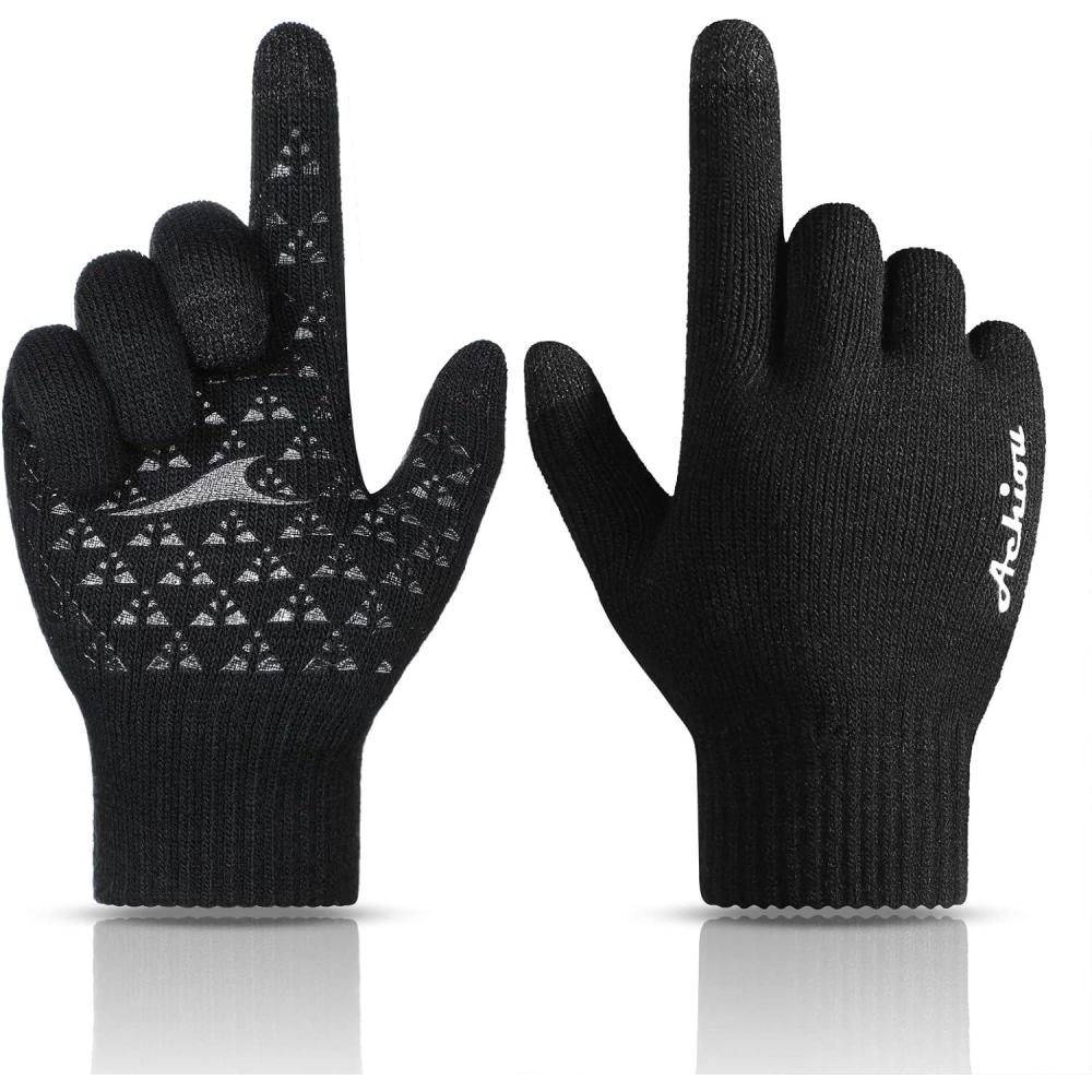 imageAchiou Winter Gloves Glove for Men Women Upgraded Touch Screen Texting Warm Running with Thermal Soft Knit LiningBlack