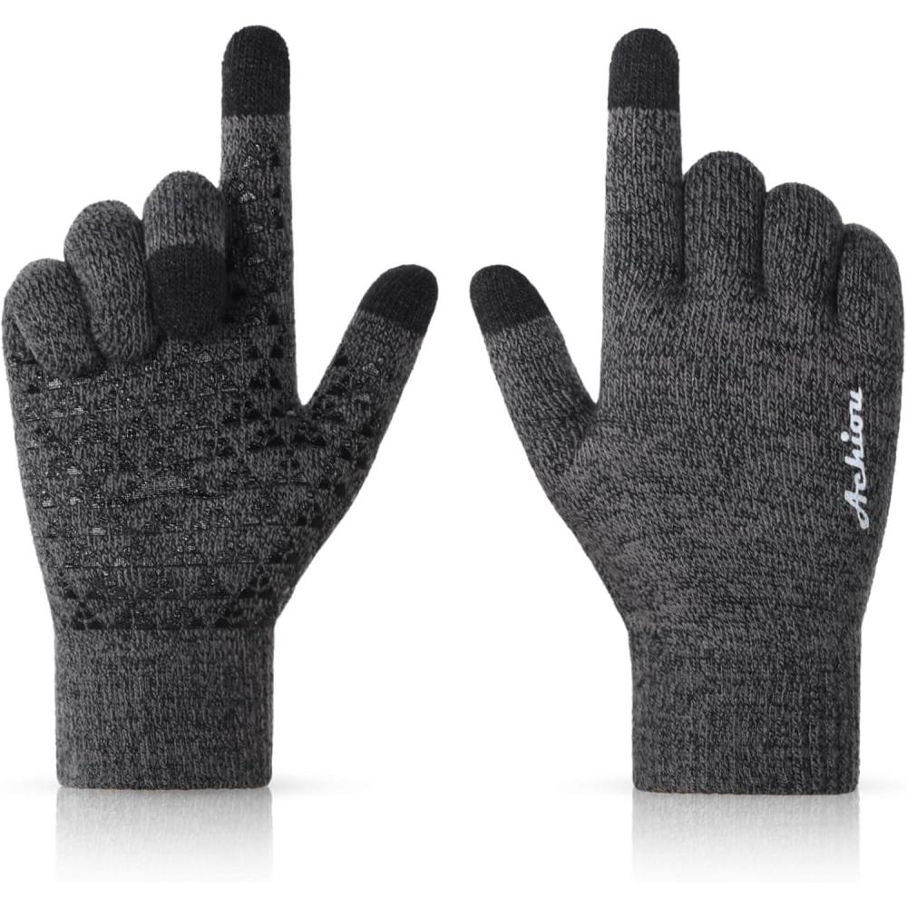 imageAchiou Winter Gloves Glove for Men Women Upgraded Touch Screen Texting Warm Running with Thermal Soft Knit LiningBlackgrey