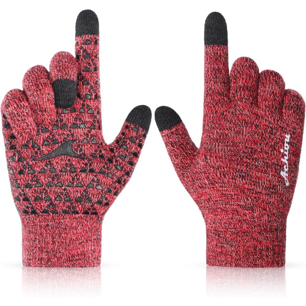 imageAchiou Winter Gloves Glove for Men Women Upgraded Touch Screen Texting Warm Running with Thermal Soft Knit LiningCinnabarred