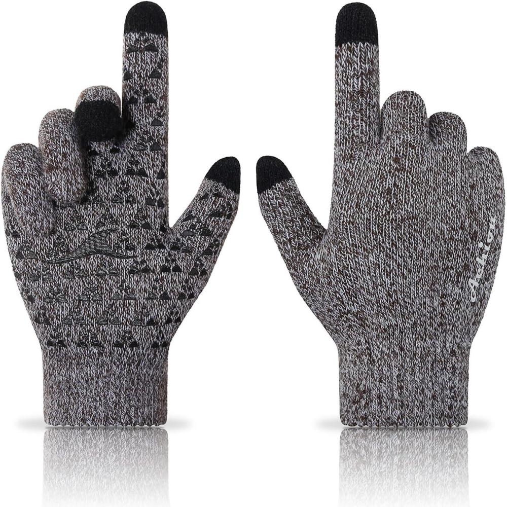 imageAchiou Winter Gloves Glove for Men Women Upgraded Touch Screen Texting Warm Running with Thermal Soft Knit LiningCoffee White