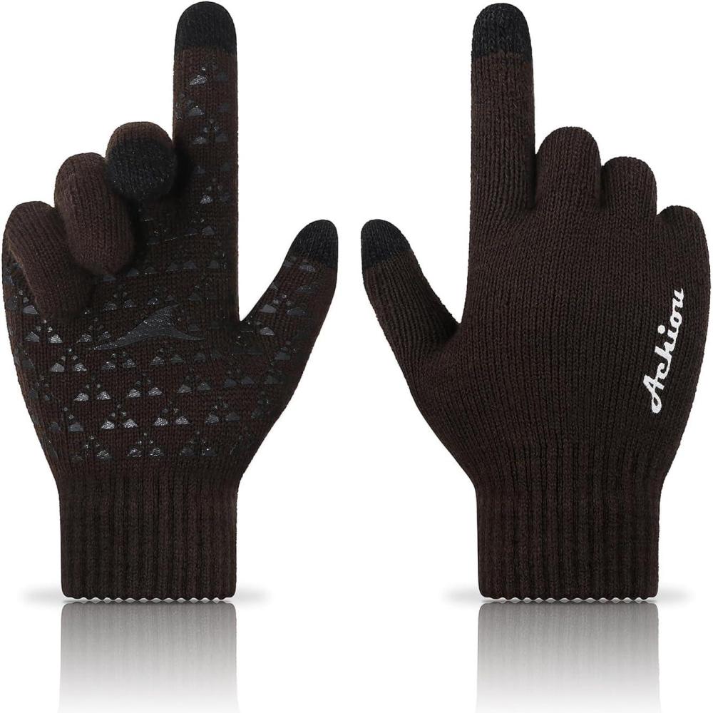 imageAchiou Winter Gloves Glove for Men Women Upgraded Touch Screen Texting Warm Running with Thermal Soft Knit LiningCoffee