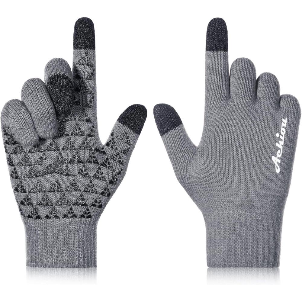imageAchiou Winter Gloves Glove for Men Women Upgraded Touch Screen Texting Warm Running with Thermal Soft Knit LiningFrost Gray
