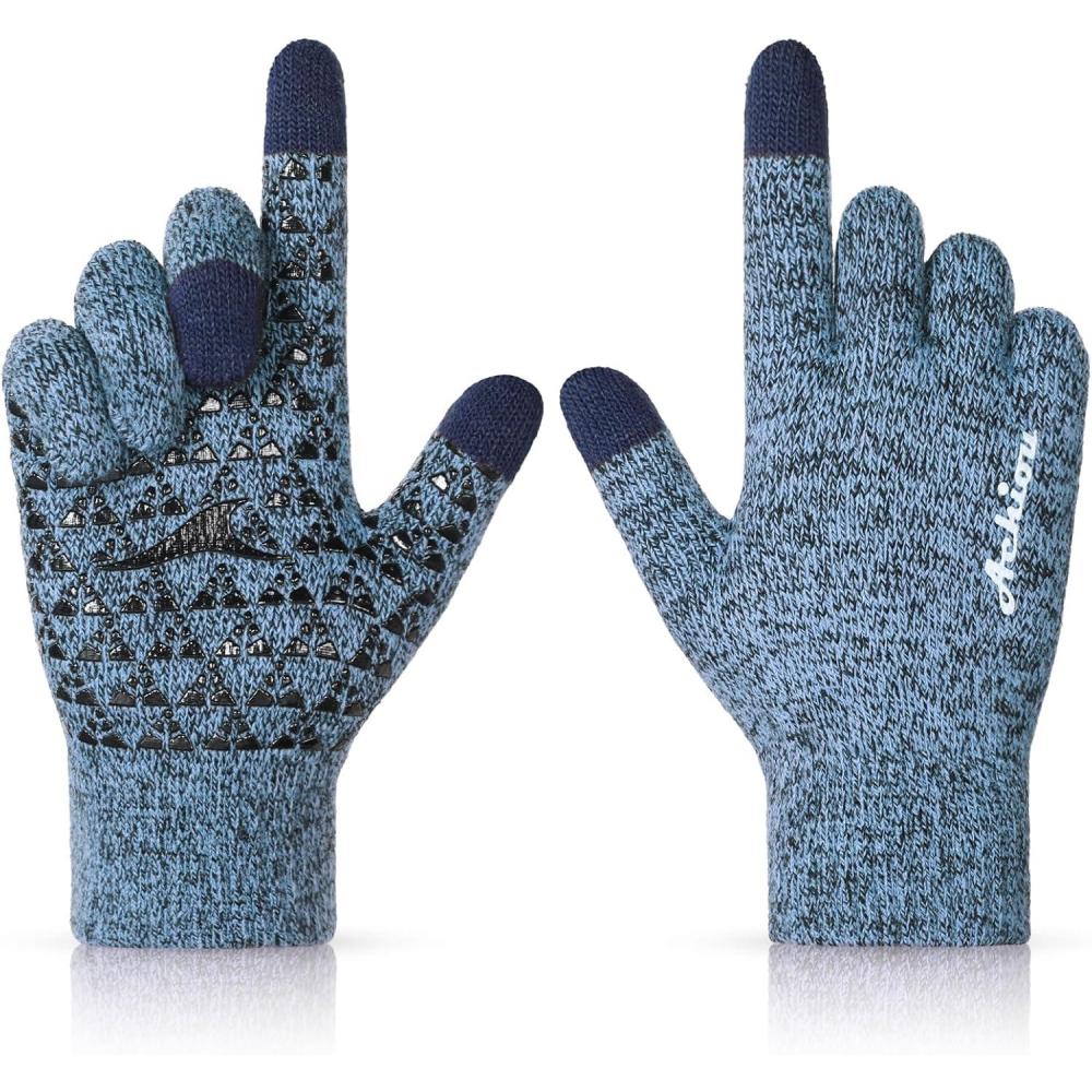 imageAchiou Winter Gloves Glove for Men Women Upgraded Touch Screen Texting Warm Running with Thermal Soft Knit LiningGreyblue