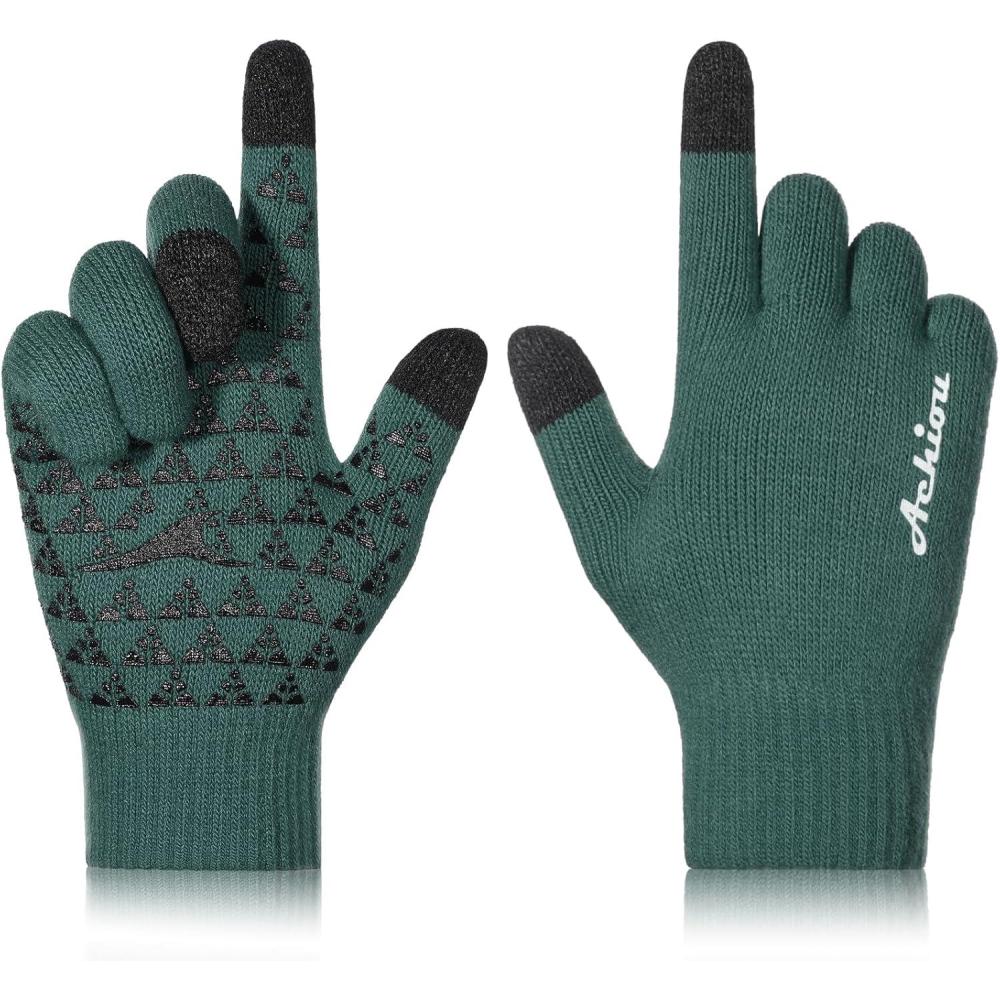 imageAchiou Winter Gloves Glove for Men Women Upgraded Touch Screen Texting Warm Running with Thermal Soft Knit LiningLight Green