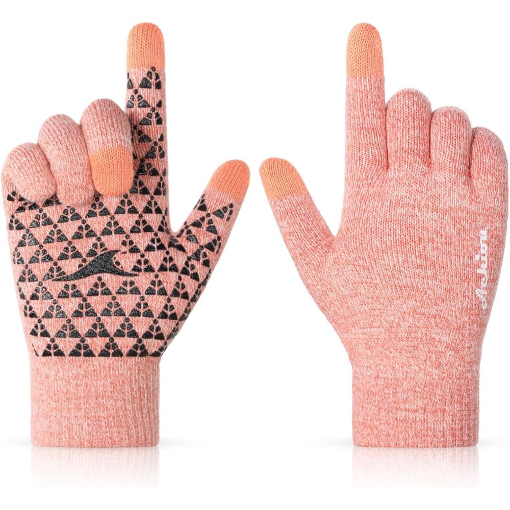 imageAchiou Winter Gloves Glove for Men Women Upgraded Touch Screen Texting Warm Running with Thermal Soft Knit LiningPinksandalwoodwhite
