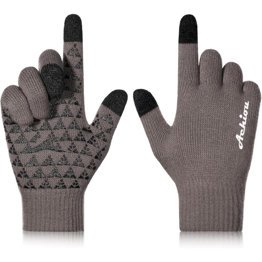 imageAchiou Winter Gloves Glove for Men Women Upgraded Touch Screen Texting Warm Running with Thermal Soft Knit LiningPrairie Sand