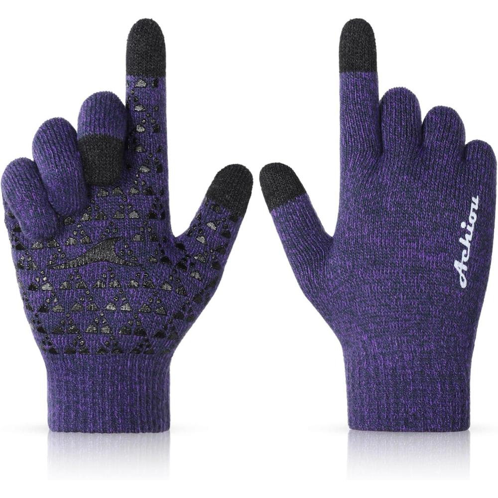 imageAchiou Winter Gloves Glove for Men Women Upgraded Touch Screen Texting Warm Running with Thermal Soft Knit LiningPurplesauce