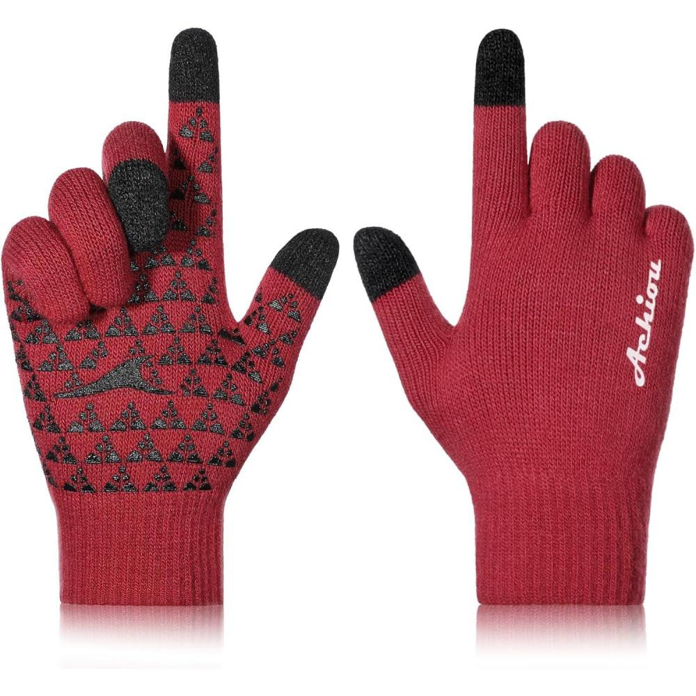 imageAchiou Winter Gloves Glove for Men Women Upgraded Touch Screen Texting Warm Running with Thermal Soft Knit LiningRed