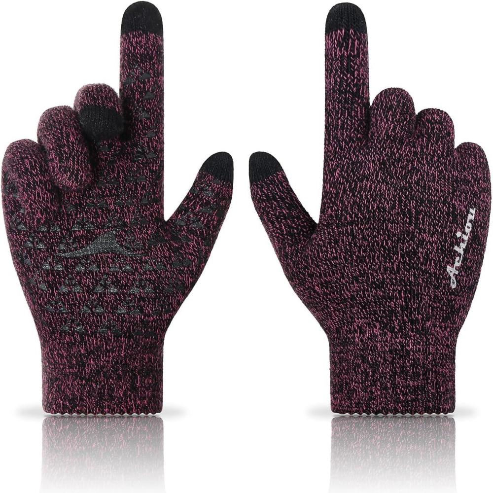 imageAchiou Winter Gloves Glove for Men Women Upgraded Touch Screen Texting Warm Running with Thermal Soft Knit LiningRose Red