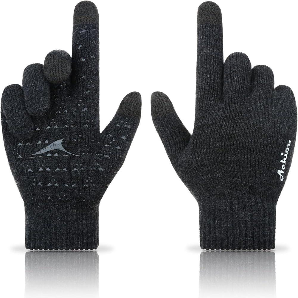imageAchiou Winter Gloves Glove for Men Women Upgraded Touch Screen Texting Warm Running with Thermal Soft Knit LiningShade Gray