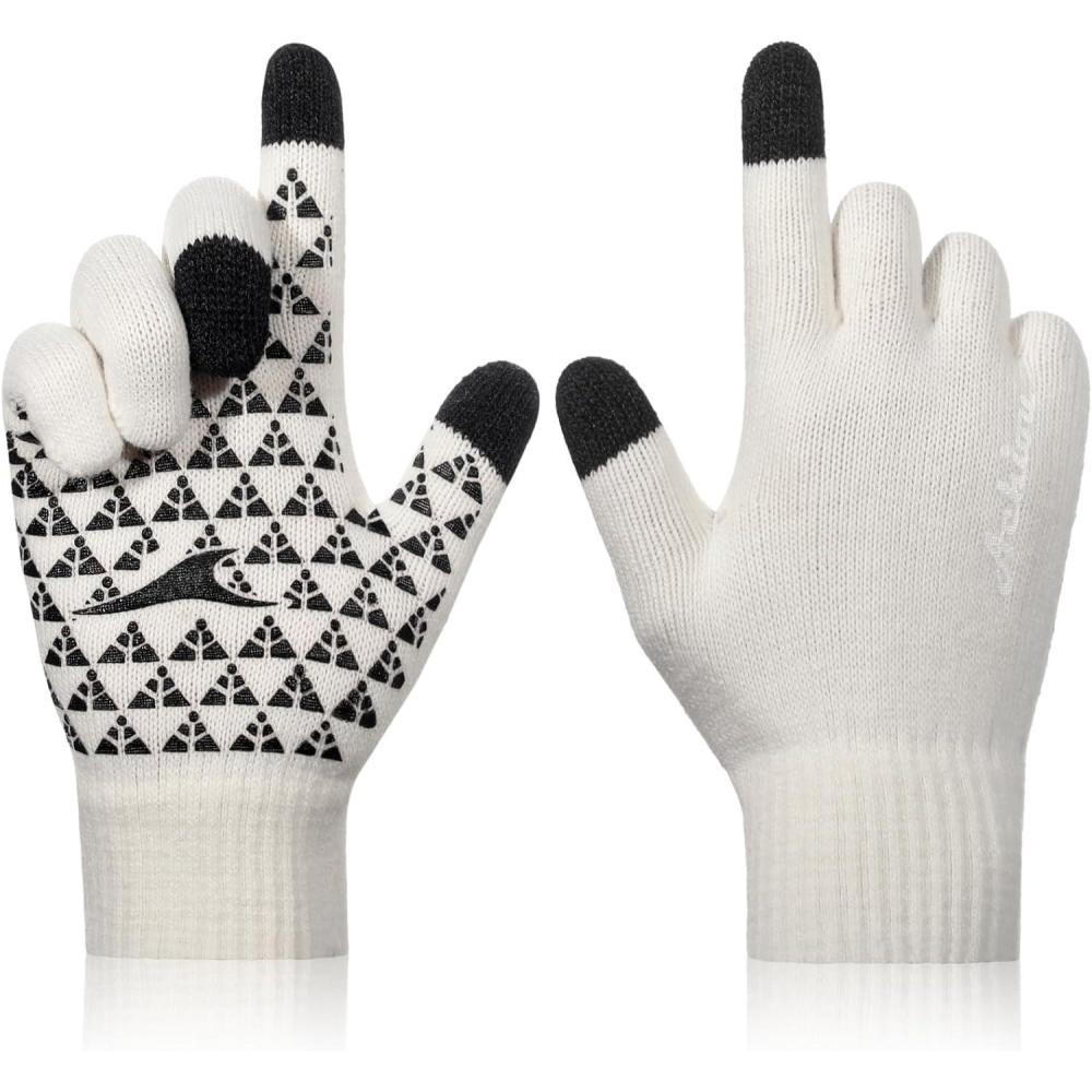 imageAchiou Winter Gloves Glove for Men Women Upgraded Touch Screen Texting Warm Running with Thermal Soft Knit LiningWhite