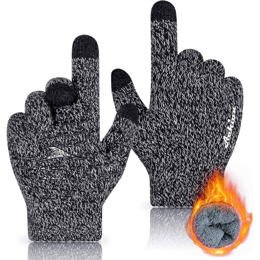 imageAchiou Winter Gloves for Men Women Touch Screen Gloves Upgraded Thicken AntiSlip Silicone Gel Thermal Soft Knit LiningBlack White Thick