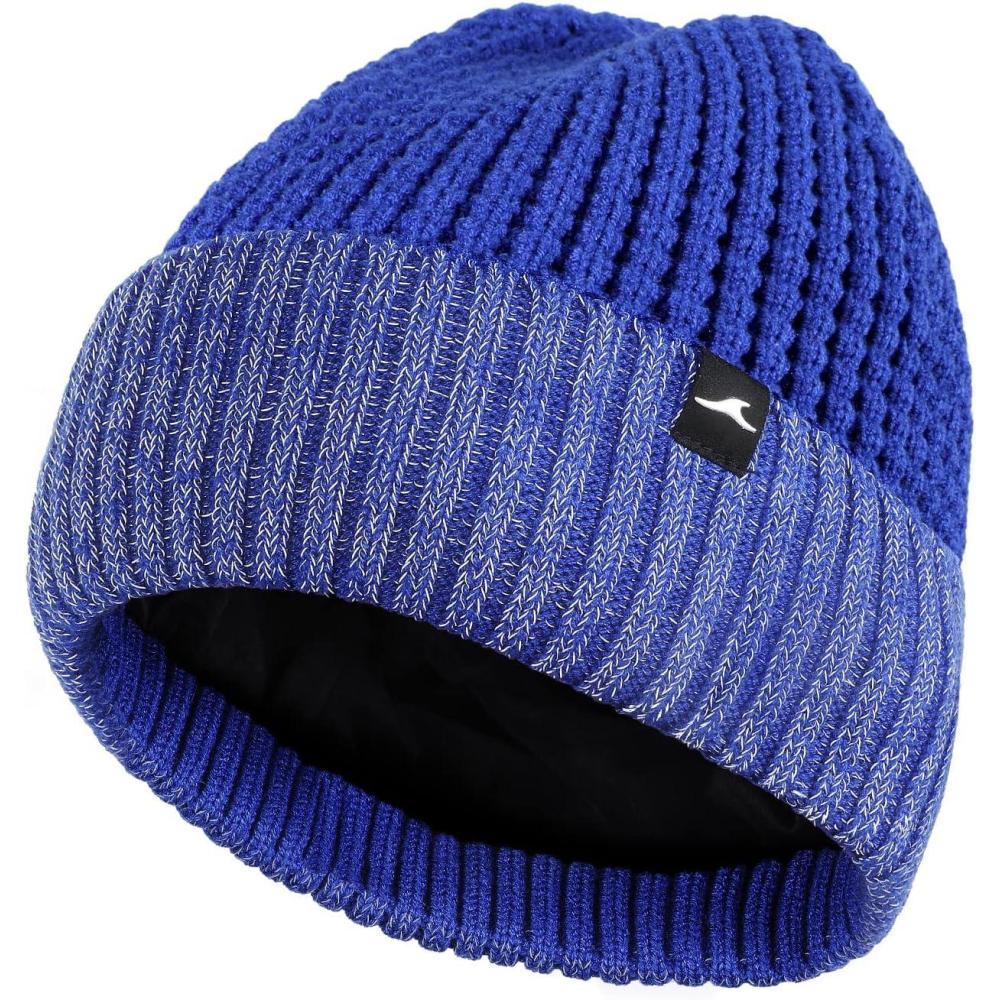 imageAchiou Winter Reflective Beanie Hat for Men Women Warm Cuffed Winter Knit Hat Cap for Running Outdoor Sports High VisibilityBlue